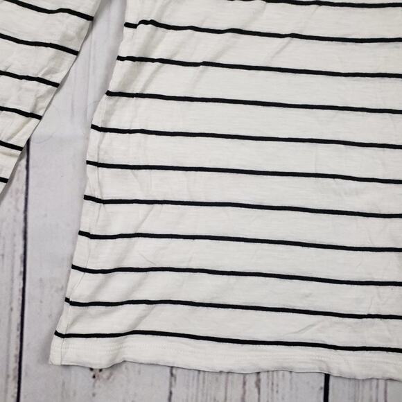 LOFT Lightweight Knit Burnout White Black Striped Lace Tee Women's Size Medium - Picture 2 of 12